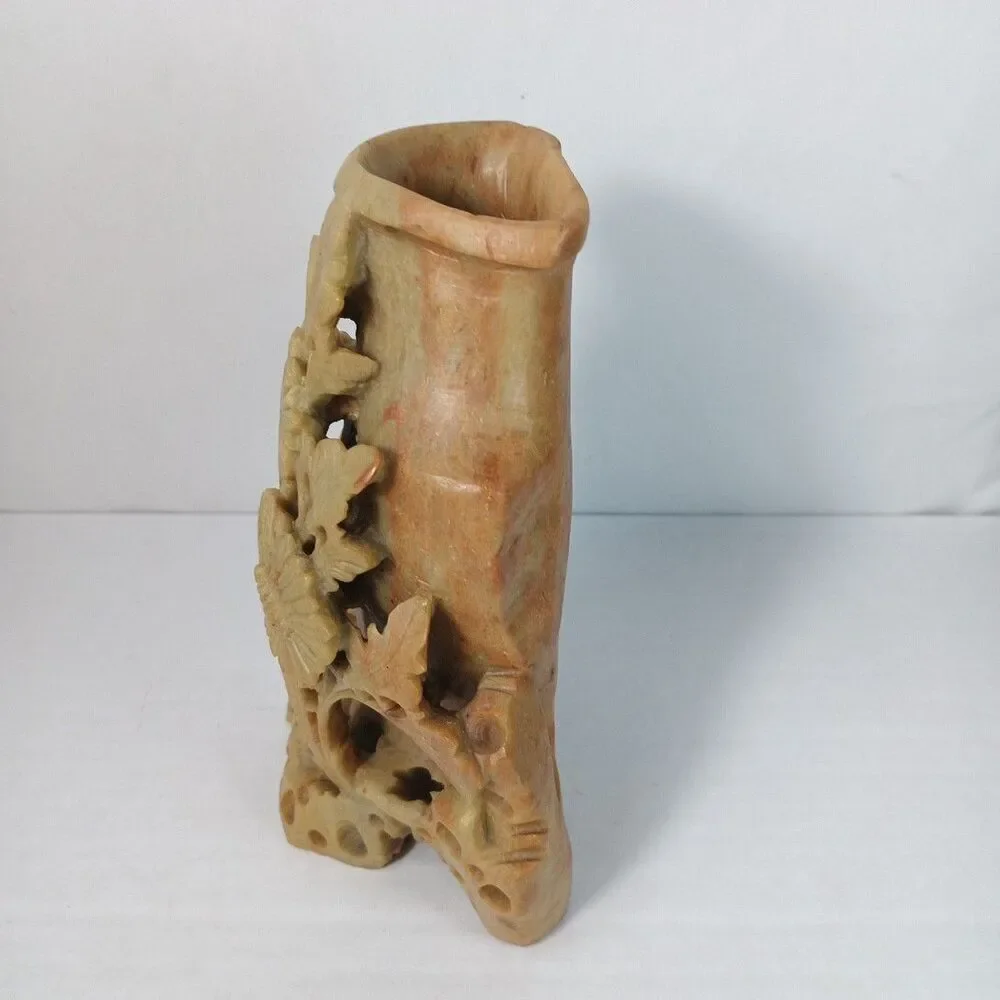 Vintage Hand Carved Single Soapstone Chinese Vase 6.25